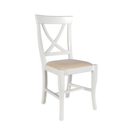 Krzesło z białego szlifowanego drewna i beżowej tkaniny Juma Made in Italy - Diamante Viadurini