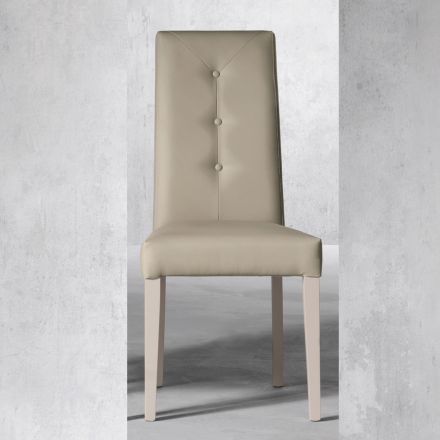 Drewniane krzesło i siedzisko z ekoskóry z włoskimi guzikami - Mircea Viadurini