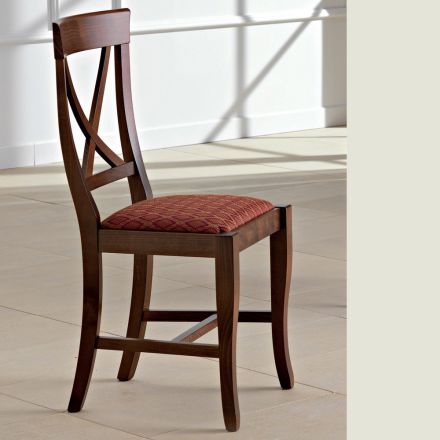Krzesło z drewna i tkaniny o klasycznym designie ze skrzyżowanym oparciem - Debussy Viadurini
