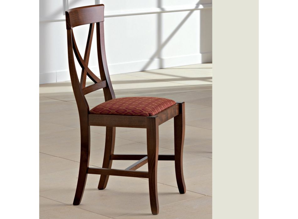 Krzesło z drewna i tkaniny o klasycznym designie ze skrzyżowanym oparciem - Debussy Viadurini
