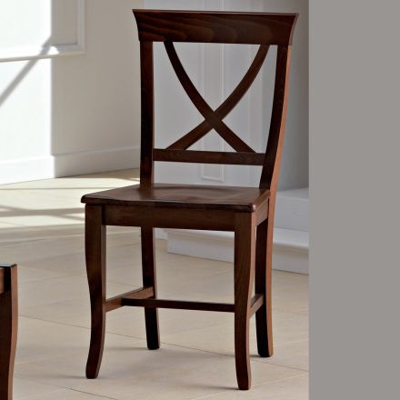 Krzesło z litego drewna o klasycznym designie ze skrzyżowanym oparciem - Debussy Viadurini