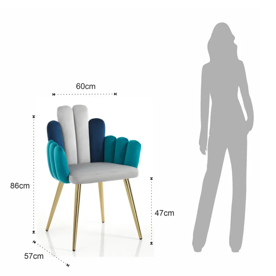 Krzesło z szarej, zielonej i niebieskiej tkaniny z efektem aksamitu - Arbuz Viadurini