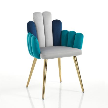 Krzesło z szarej, zielonej i niebieskiej tkaniny z efektem aksamitu - Arbuz Viadurini
