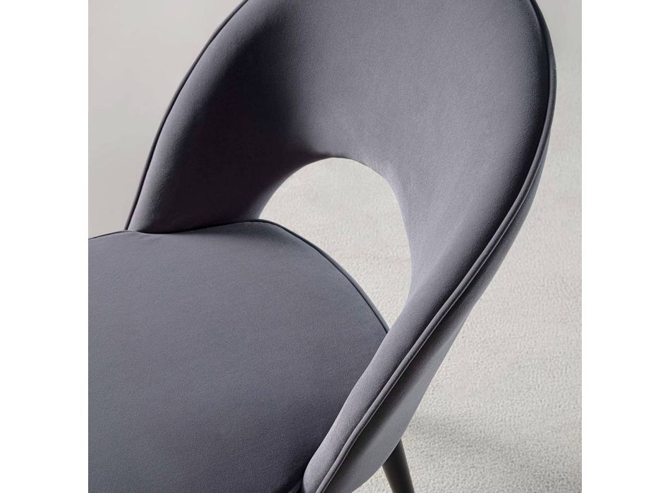 Aksamitne krzesło z czarnymi metalowymi i satynowymi mosiężnymi nogami, 4 sztuki - Sibea Viadurini