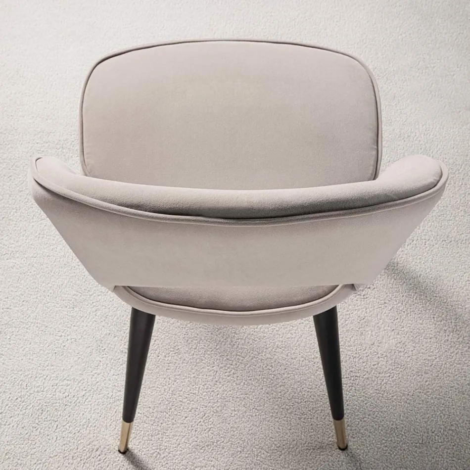 Aksamitne krzesło z czarnymi metalowymi i satynowymi mosiężnymi nogami, 4 sztuki - Sibea Viadurini