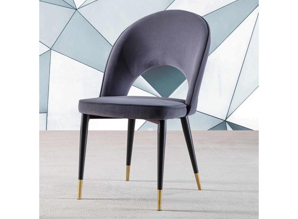 Aksamitne krzesło z czarnymi metalowymi i satynowymi mosiężnymi nogami, 4 sztuki - Sibea Viadurini