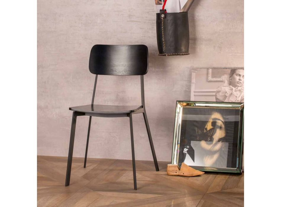Krzesło o nowoczesnym designie z drewna i metalu, Elmas, 4 części Viadurini