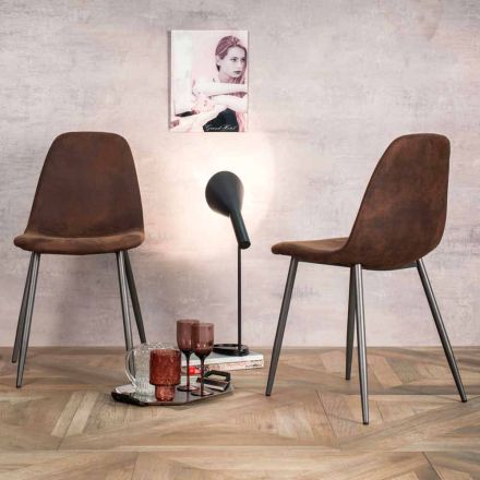 Krzesło z nowoczesnym wzornictwem z imitacji skóry, Elice, 4 części Viadurini
