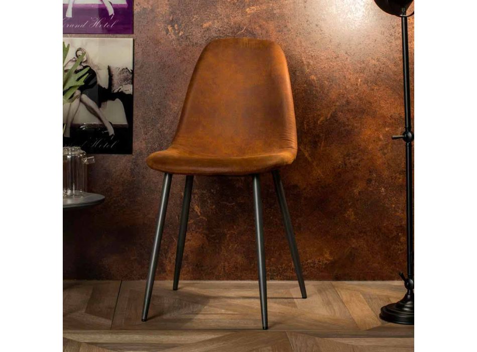 Nowoczesne krzesło w stylu vintage z brązowej imitacji skóry, Elice, 4 części Viadurini