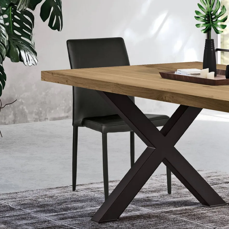 Nowoczesne krzesło do salonu z ekoskóry i metalu Made in Italy - Michaela Viadurini