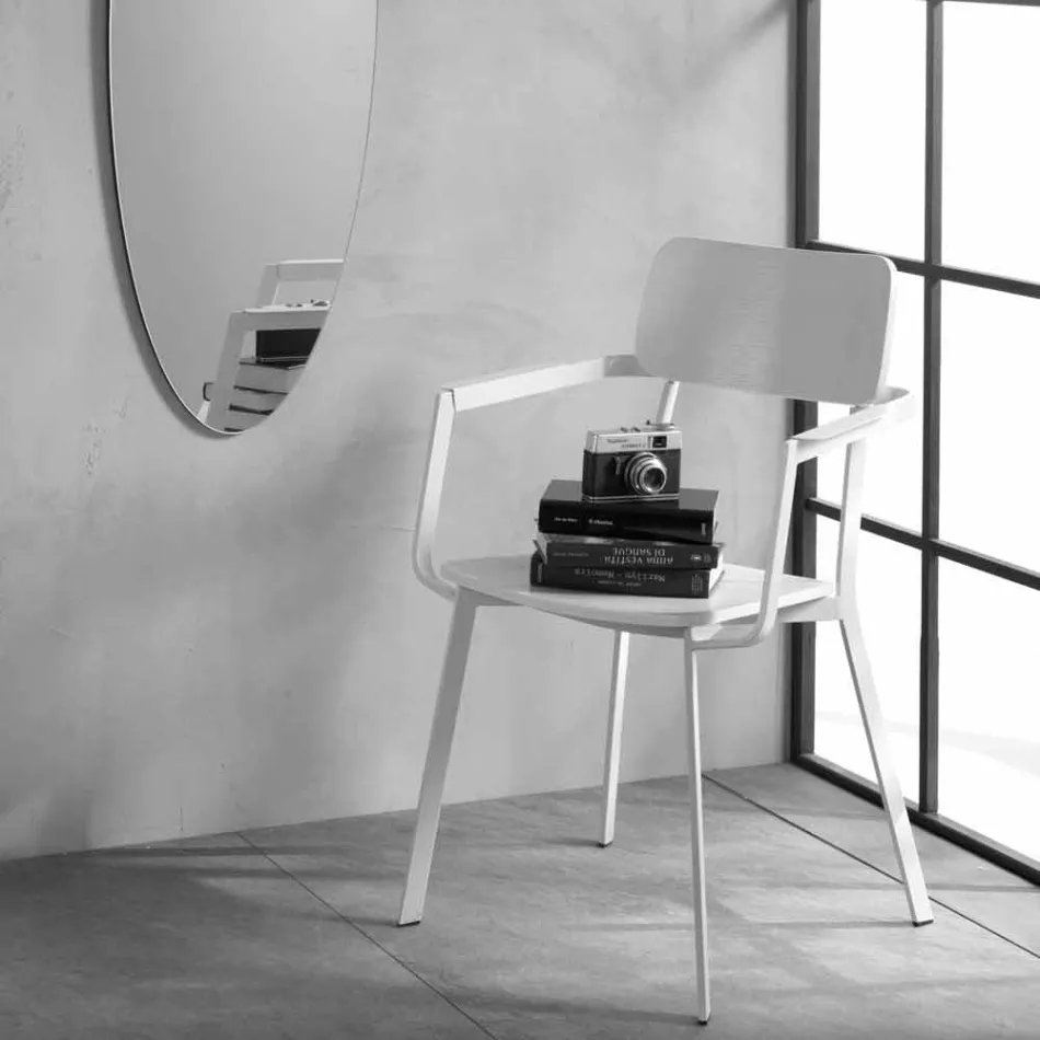 Nowoczesne drewniane krzesło z malowaną metalową konstrukcją, 4 sztuki - Habibi Viadurini