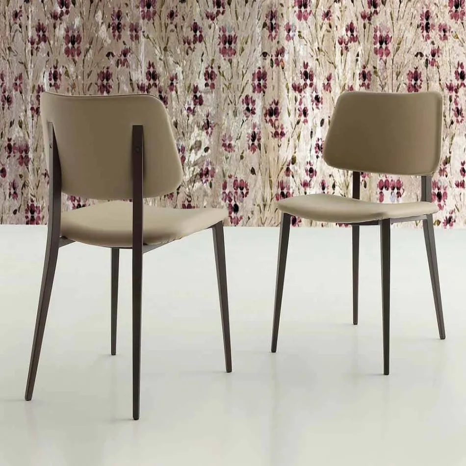 Krzesło do jadalni z ekoskóry i metalu Made in Italy, 2 sztuki - selen Viadurini