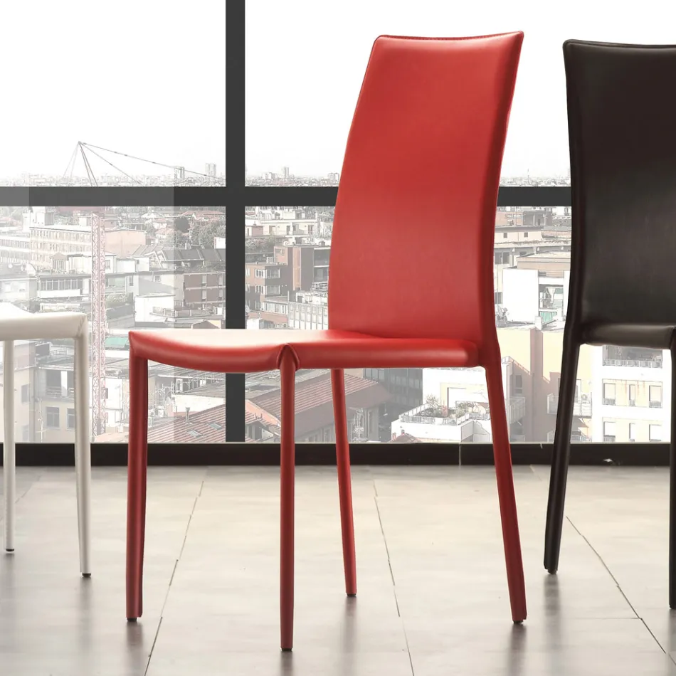 Krzesło do jadalni w metalowej tapicerce ze skóry ekologicznej, 4 sztuki - Nadia Viadurini