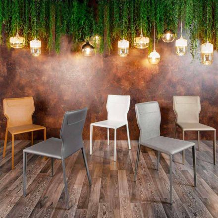 Metalowe krzesło do jadalni tapicerowane skórą ekologiczną, 4 sztuki - Titty Viadurini