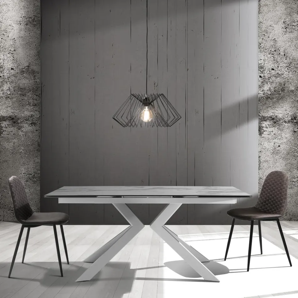 Krzesło do jadalni z mikrofibry i matowego czarnego metalu 4 sztuki - Jake Viadurini