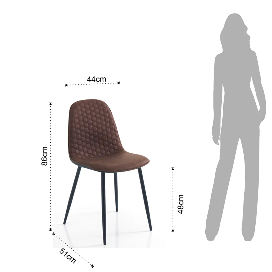 Krzesło do jadalni z mikrofibry i matowego czarnego metalu 4 sztuki - Jake Viadurini