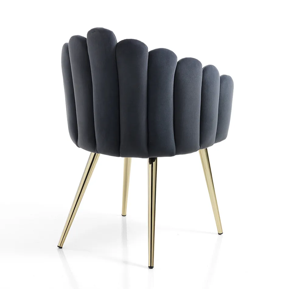 Krzesło do jadalni z tkaniny i metalu z efektem aksamitu - wyrafinowane Viadurini