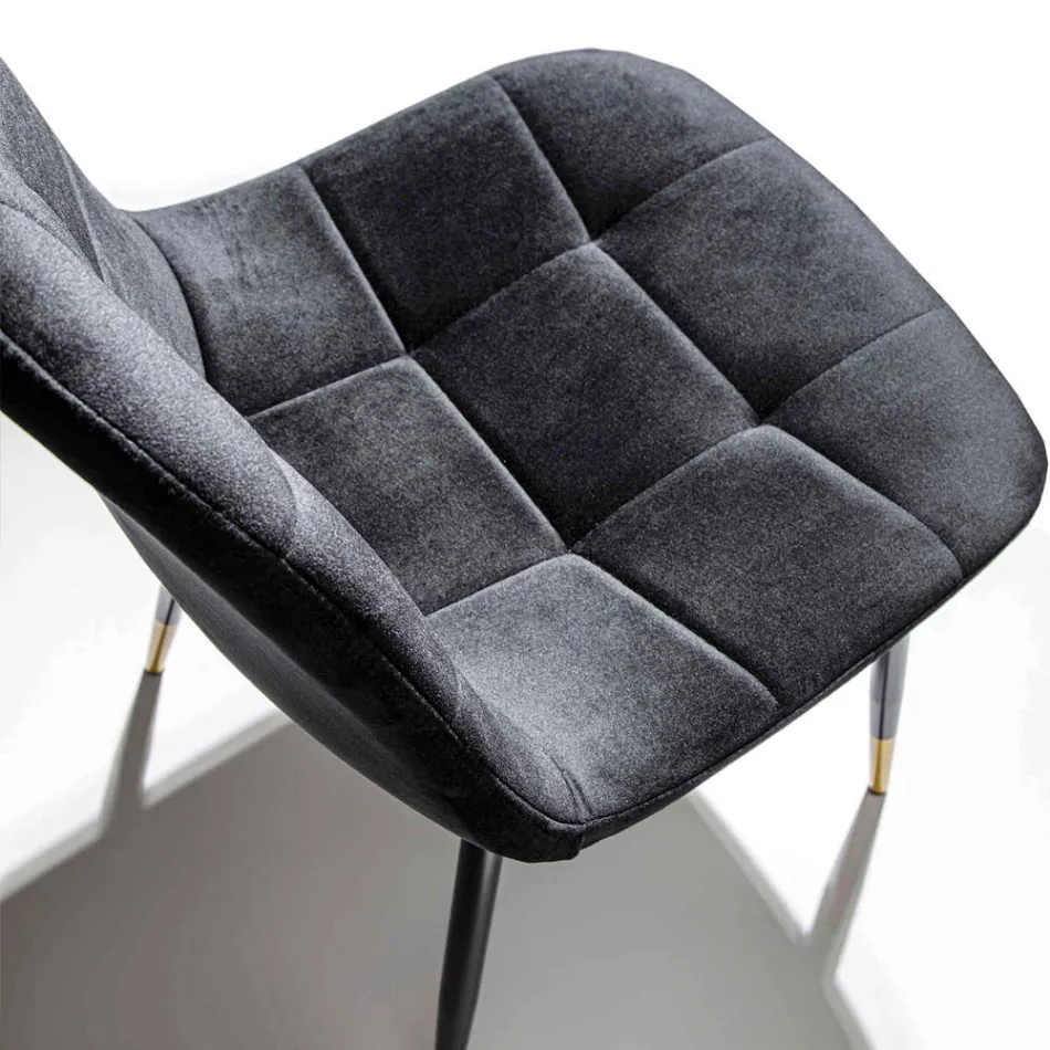 Krzesło do jadalni z aksamitu odpornego na plamy i metalu, 4 sztuki - Carlina Viadurini