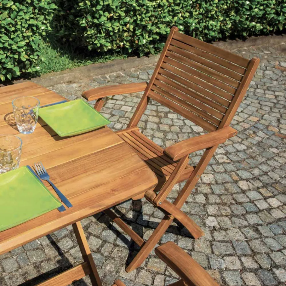 Składane krzesło ogrodowe z drewna akacjowego z opcjonalnymi podłokietnikami - Fontana Viadurini