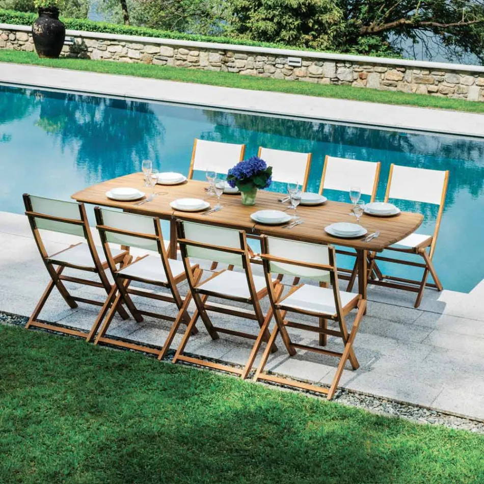 Składane krzesło ogrodowe z drewna akacjowego i tkaniny tekstylnej - idealne Viadurini