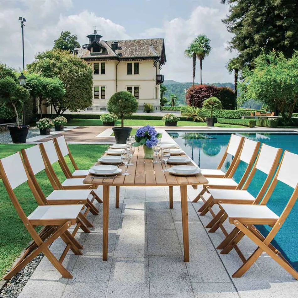 Składane krzesło ogrodowe z drewna akacjowego i tkaniny tekstylnej - idealne Viadurini