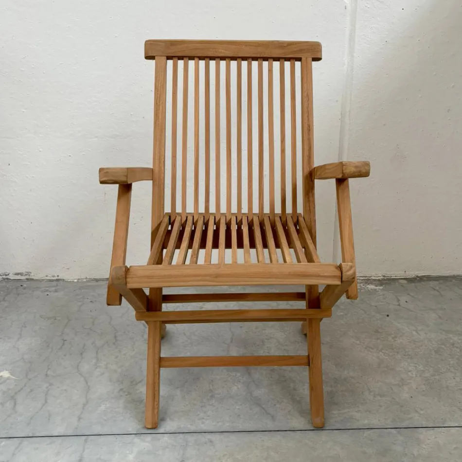 Składane krzesło ogrodowe z drewna tekowego z podłokietnikami – Yggdrasil Viadurini