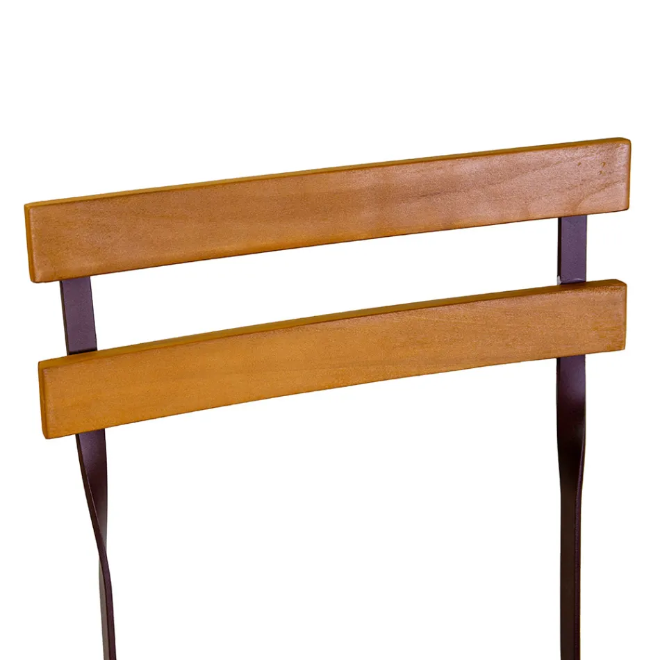 Składane metalowe krzesło z siedziskiem i oparciem z drewna akacjowego - Estate Viadurini