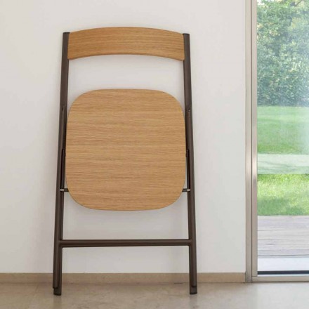 Składane metalowe krzesło i siedzisko i oparcie z drewna dębowego 2 sztuki - Roberta Viadurini