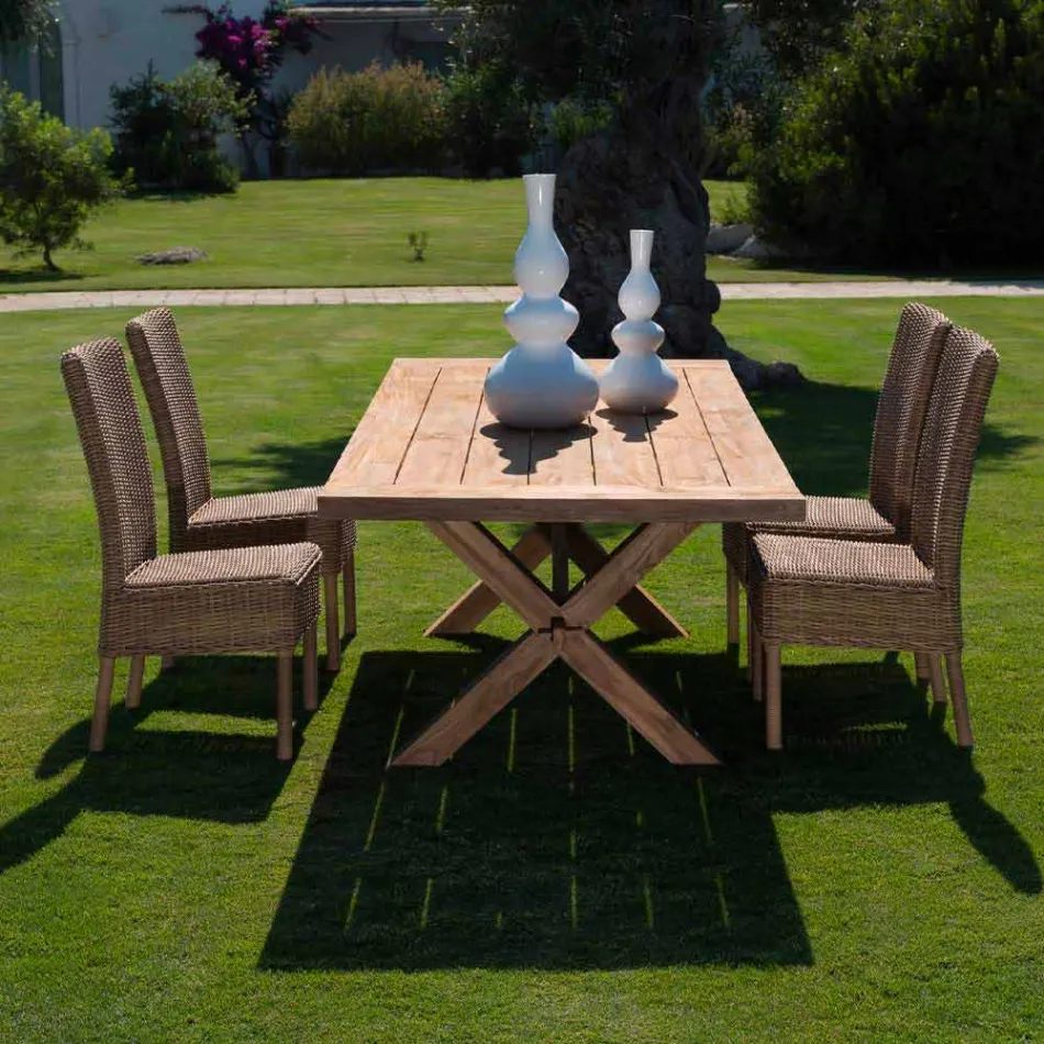 Krzesło do jadalni na zewnątrz z tkanego syntetycznego rattanu i tkaniny, 2 sztuki - Yves Viadurini