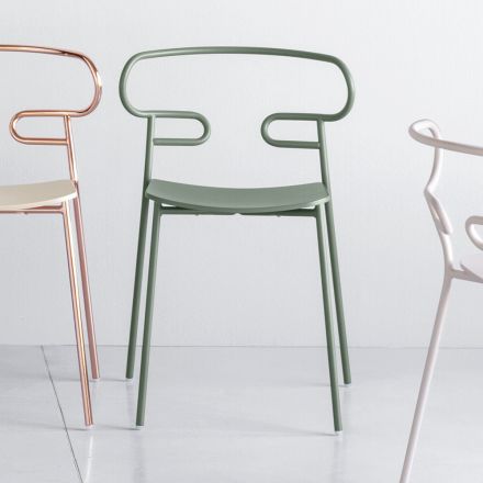 Cenne krzesło z możliwością sztaplowania z metalu i jesionu, wykonane we Włoszech, 2 sztuki - Trosa Viadurini