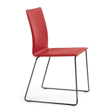 Krzesło wykonane z czerwonej skóry i czarnych stalowych nóg Made in Italy - Stella Viadurini