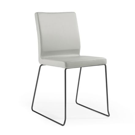 Krzesło wykonane ze skóry perłowej i czarnych stalowych nóg Made in Italy - Stella Viadurini