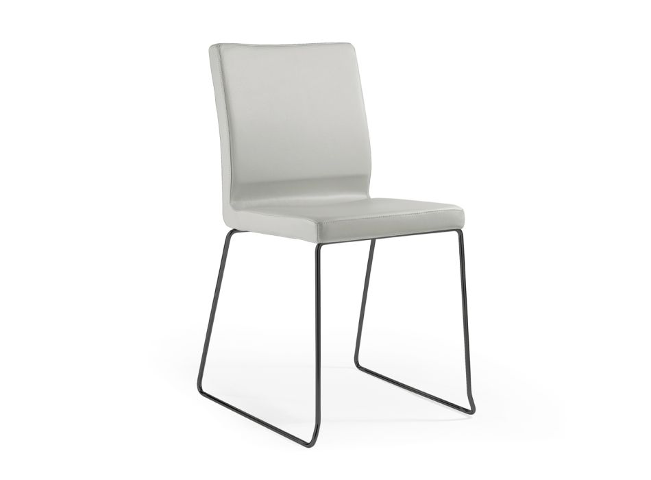 Krzesło wykonane ze skóry perłowej i czarnych stalowych nóg Made in Italy - Stella Viadurini