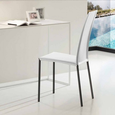 Skórzane krzesło tapicerowane z metalową konstrukcją Made in Italy, 2 sztuki - cynk Viadurini