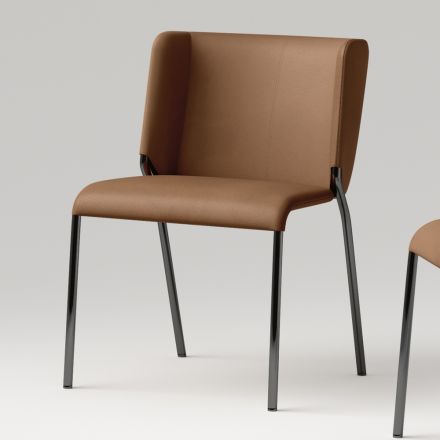 Krzesło do jadalni z siedziskiem pokrytym skórą Made in Italy - Giulia Viadurini