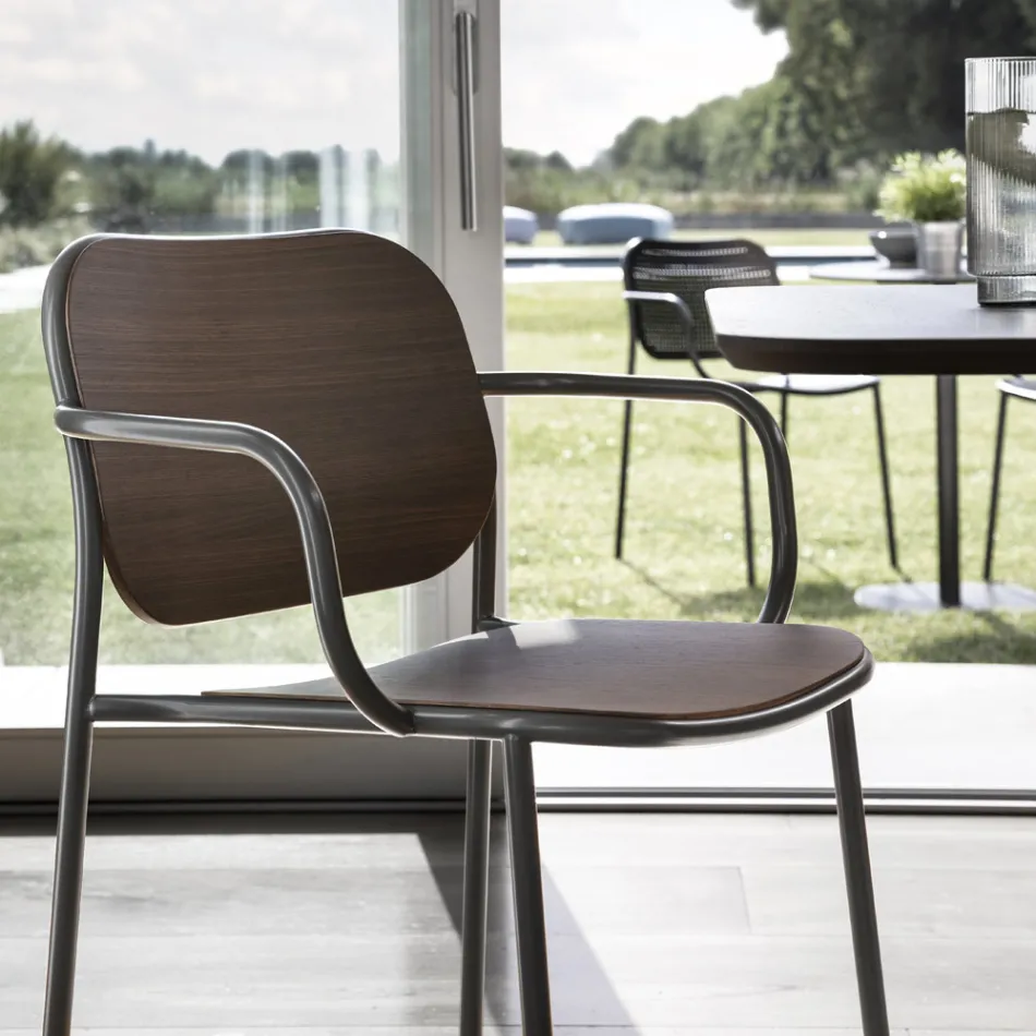 Krzesło do jadalni z drewna i metalu Made in Italy 2 sztuki - Saffia Viadurini