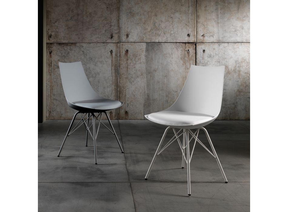 Krzesło do jadalni ze skóry, polipropylenu i metalu 2 sztuki - Renella Viadurini