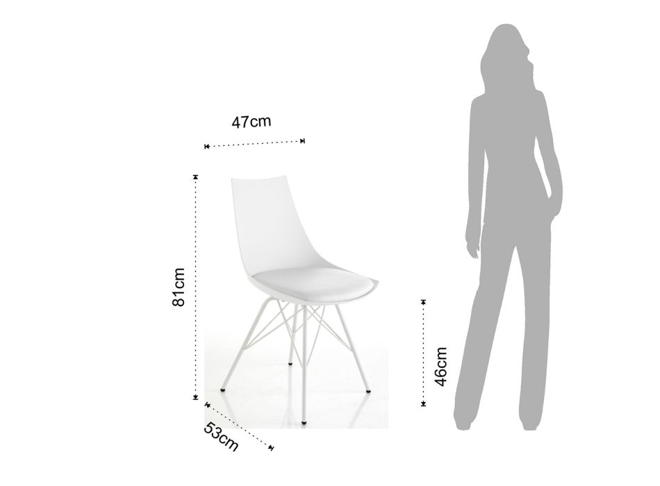 Krzesło do jadalni ze skóry, polipropylenu i metalu 2 sztuki - Renella Viadurini