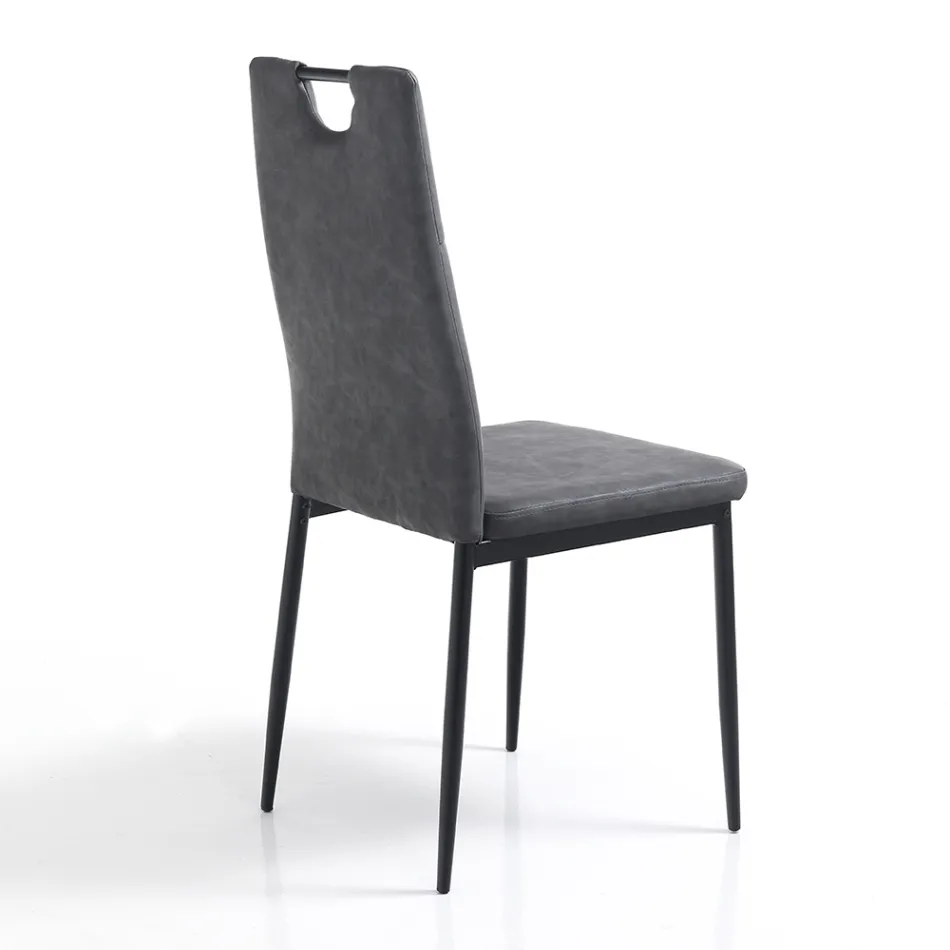 Krzesło do jadalni ze starzonej skóry syntetycznej 4 sztuki - Cassandra Viadurini