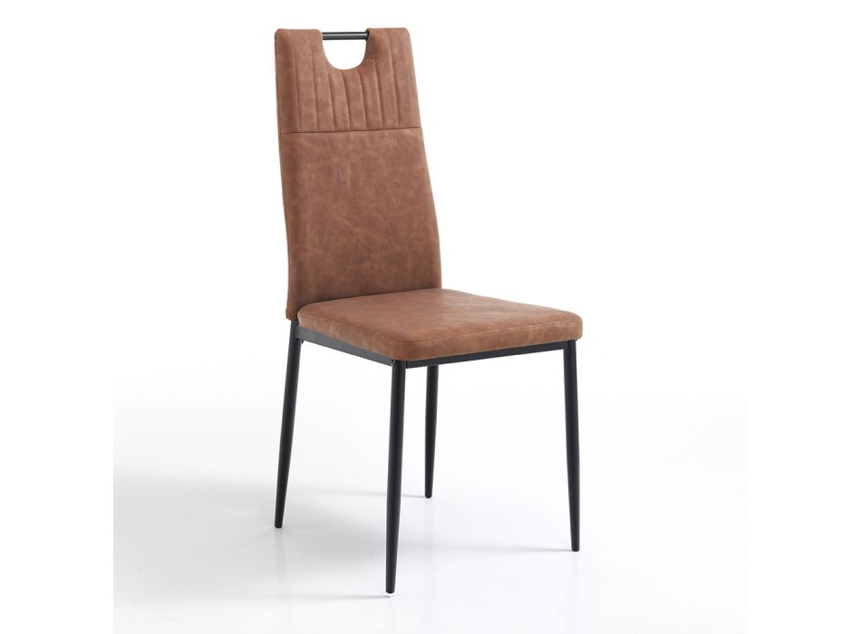 Krzesło do jadalni ze starzonej skóry syntetycznej 4 sztuki - Cassandra Viadurini