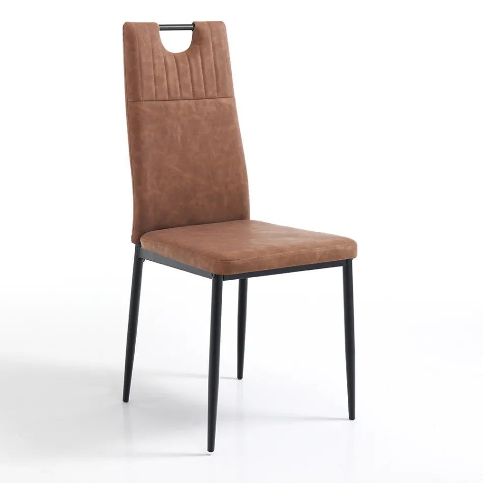 Krzesło do jadalni ze starzonej skóry syntetycznej 4 sztuki - Cassandra Viadurini