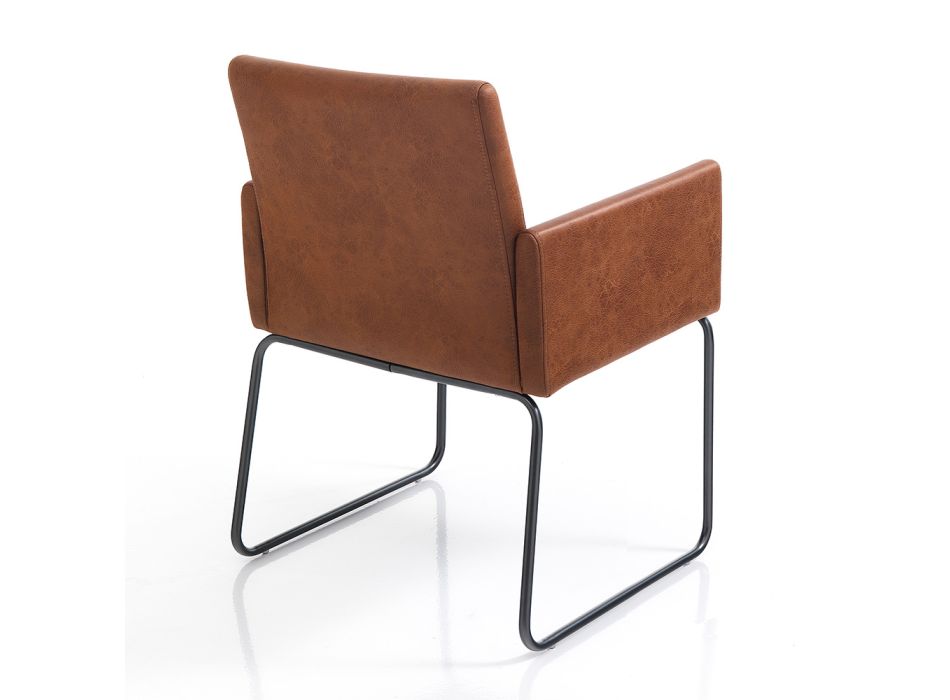 Krzesło do jadalni z brązowej skóry syntetycznej i metalu 2 sztuki - Harold Viadurini