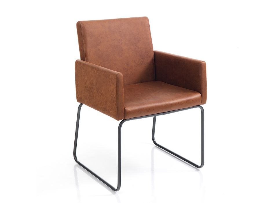 Krzesło do jadalni z brązowej skóry syntetycznej i metalu 2 sztuki - Harold Viadurini