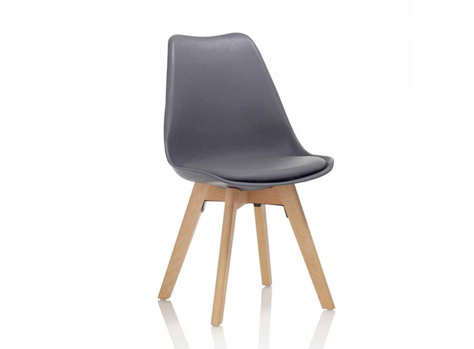 Krzesło do jadalni z PCV i drewna z siedziskiem ze sztucznej skóry, 4 sztuki - ekspertyza Viadurini