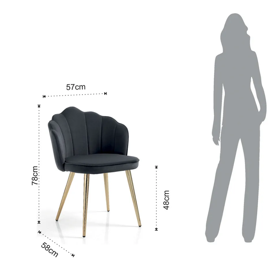 Krzesło do jadalni z tkaniny i metalu w złotym wykończeniu 4 sztuki - wyrafinowane Viadurini