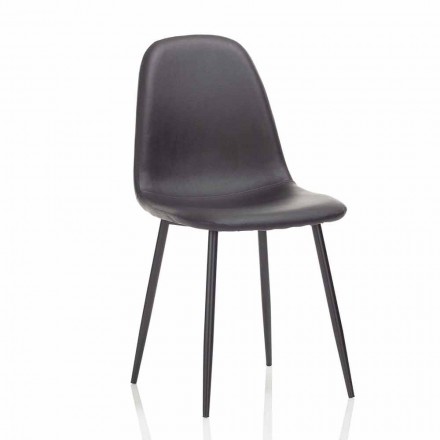 Nowoczesne krzesło do jadalni ze sztucznej skóry i czarnego metalu, 4 sztuki - Pocolo Viadurini