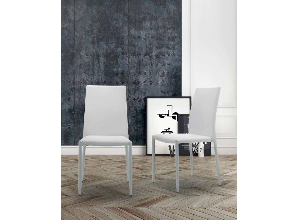 Krzesło do salonu z możliwością sztaplowania, wyściełane i tapicerowane ekoskórą – Monamour Viadurini