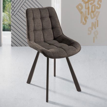 Krzesło do salonu tapicerowane tkaniną w kratkę, 4 sztuki - Raggia Viadurini