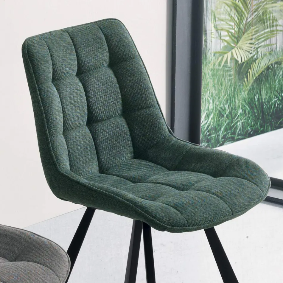 Krzesło do salonu z 4-częściowej tapicerowanej tkaniny w kratkę - Raggia Viadurini