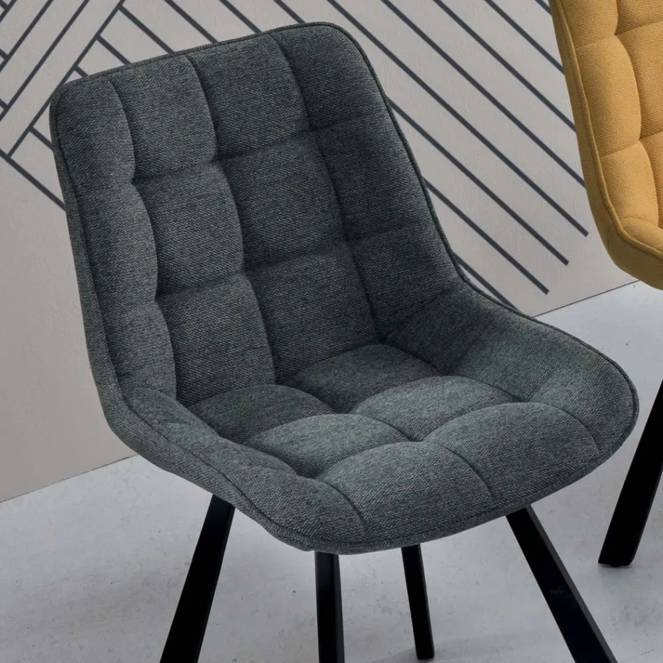 Krzesło do salonu tapicerowane tkaniną w kratkę, 4 sztuki - Raggia Viadurini